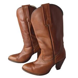 Vintage Frye Leather Pull On Cognac Western Cowboy Boots Women’s B Patina 1990s